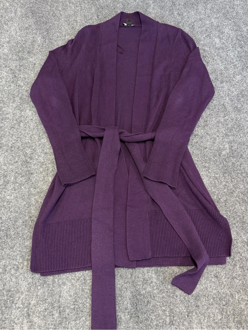 Ann Taylor Plum Open-Front Belted Cardigan